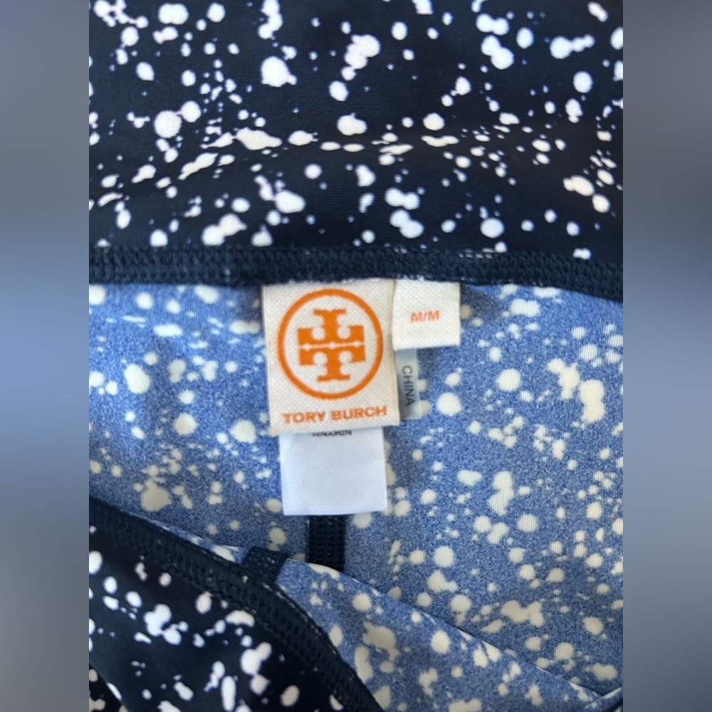 TORY BURCH CONFETTI NAVY BLUE/WHITE YOGA LEGGINGS Sz.M. LIGHT COMPRESSION - Picture 4 of 8